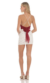 Floral Bow Tie Bodycon Dress in White